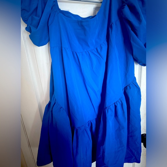 Blue - Asymmetrical Neck Puff Sleeve
Ruffle Hem Smock Dress - Picture 2 of 2